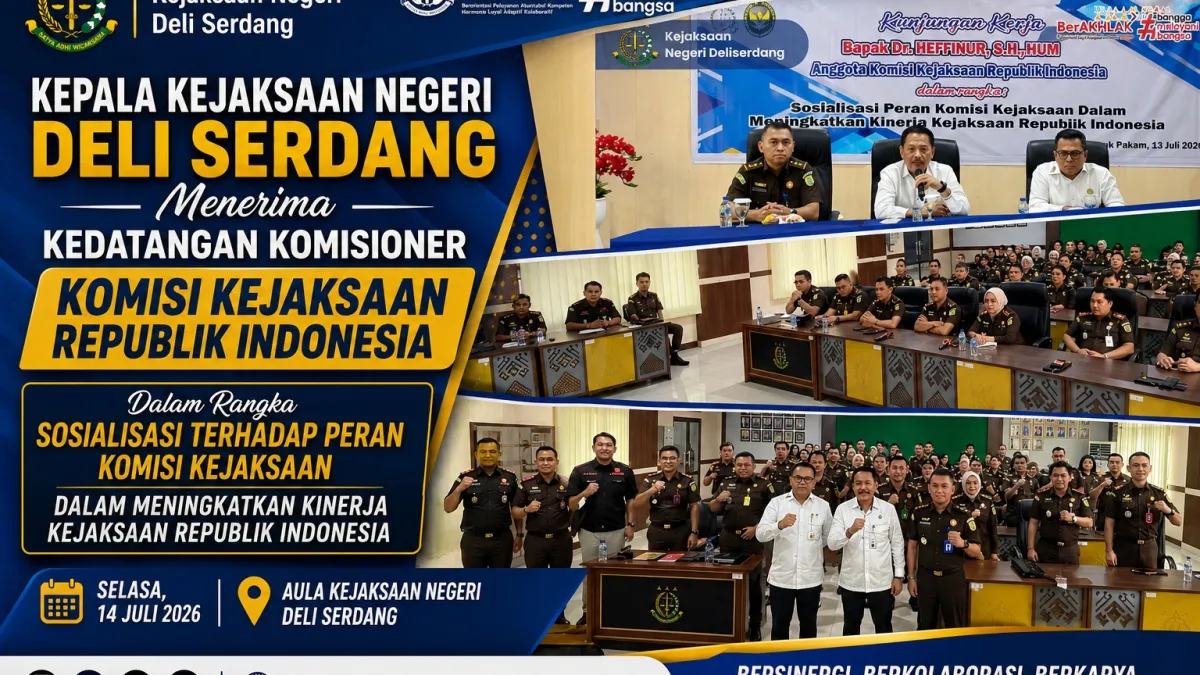 Kepala Kejaksaan Negeri Deli Serdang menyambut Kedatangan Komisioner Komisi Kejaksaan Republik Indonesia dalam Rangka Melakukan Kunjungan Kerja di Kejaksaan Negeri Deli Serdang.